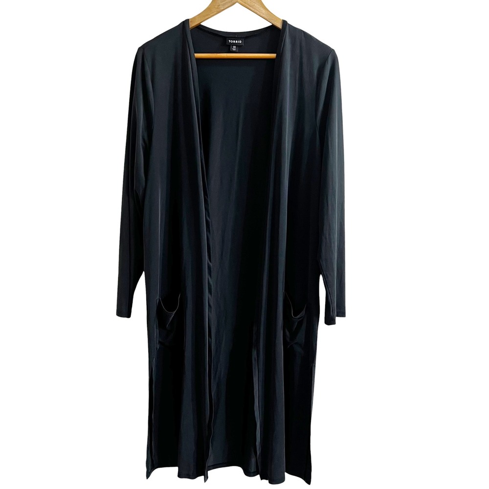 Torrid Womens Plus Size 00 Black Modal Blend Open Front Duster Cardigan Pockets